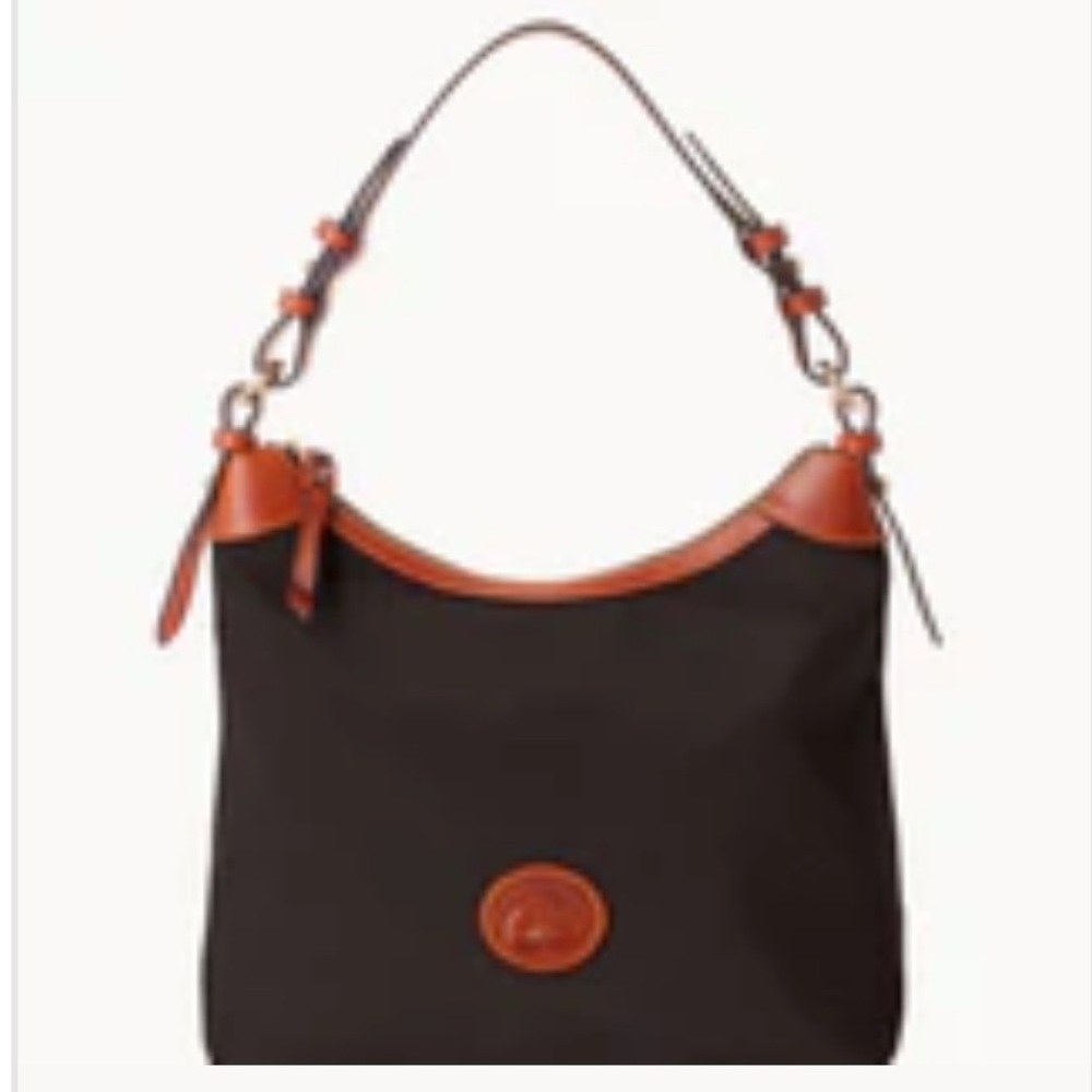 NWT Dooney & Bourke Nylon Large Erica Black & Tan Shoulder Bag
